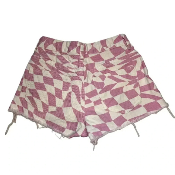 PacSun Pink Checkerboard High Waisted Denim Festival Shorts. Size 22 Petite - Picture 3 of 12